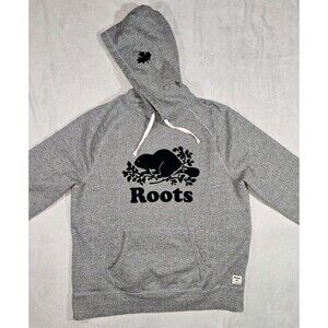Roots Canada Hoodie Sweatshirt Mens XL Gray Hooded Pullover Beaver